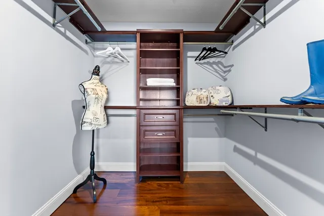 a view of walk in closet with empty racks