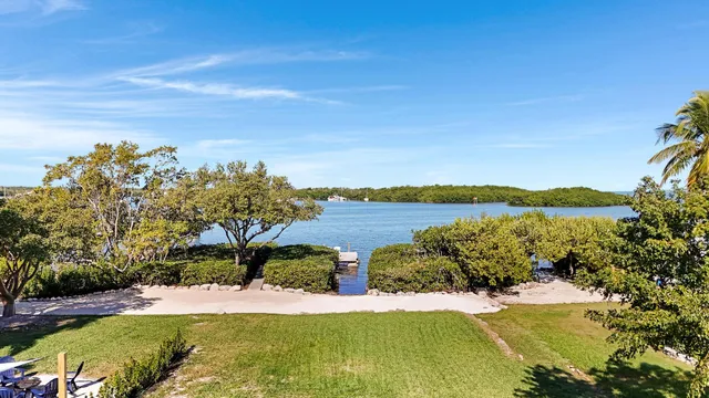 a view of a lake with a yard