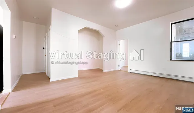 a view of a room with a window