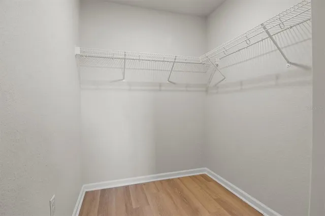 a view of a room with racks on the wall