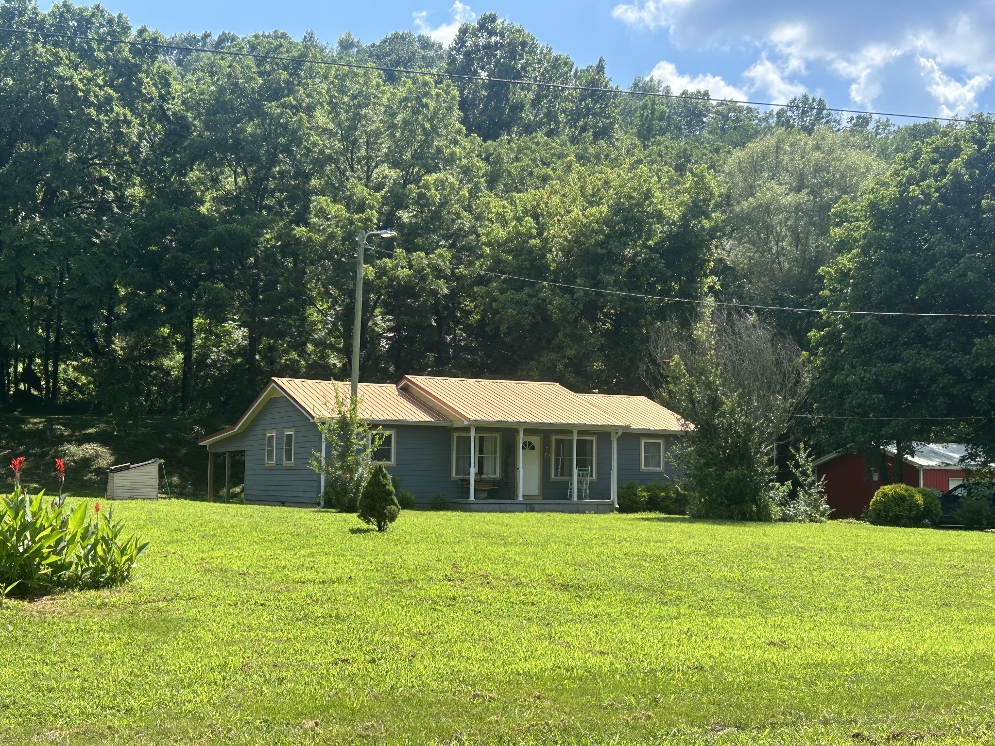a front view of house with yard and green space