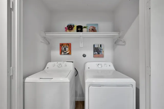 a utility room with dryer and washer