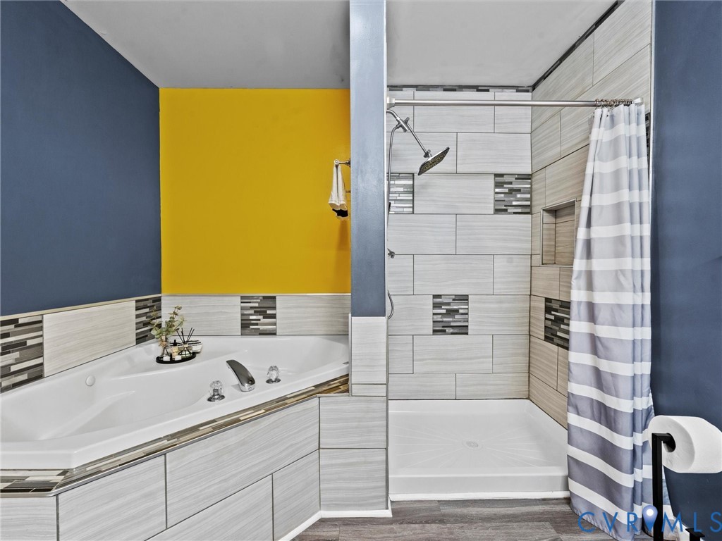 26315 Hill Road Ruther Glen, VA 22546 - Photo 27 of 47 Full bath with a bath, tiled shower, and dark wood