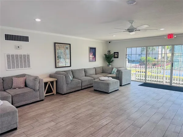 a balcony with a lake view
