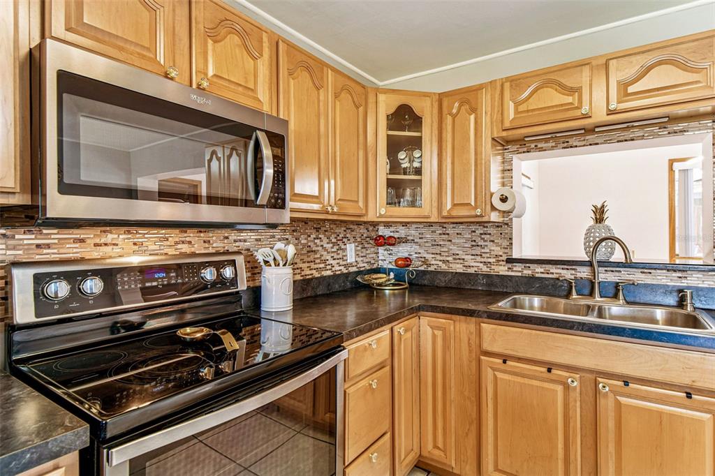 226 Maple Avenue Palm Harbor, FL 34684 - Photo 19 of 79 a kitchen with a stove a sink and a microwave