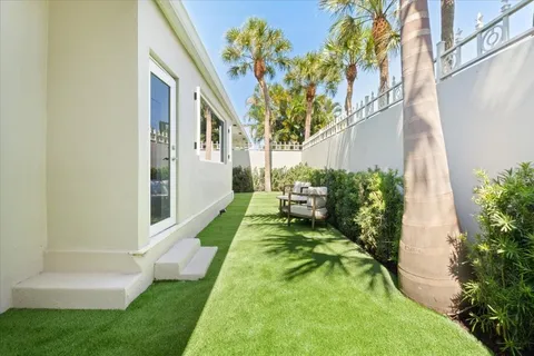 a view of yard from a corridor