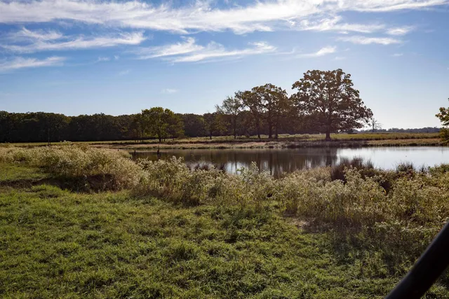 a view of lake with green space