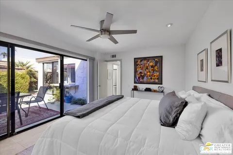 a bedroom with a bed and a desk