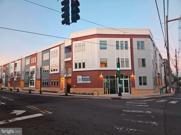 a front view of a building with street