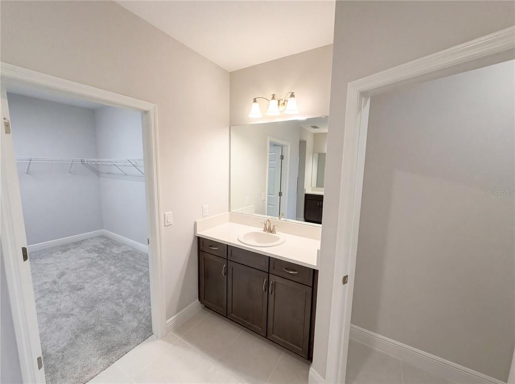 11277 Rustic Timber Loop San Antonio, FL 33576 - Photo 35 of 55 a bathroom with a granite countertop sink a mirror and a shower