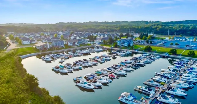 an aerial view of a house with a garden