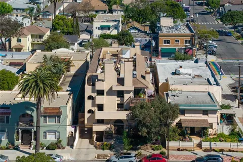 an aerial view of a street with