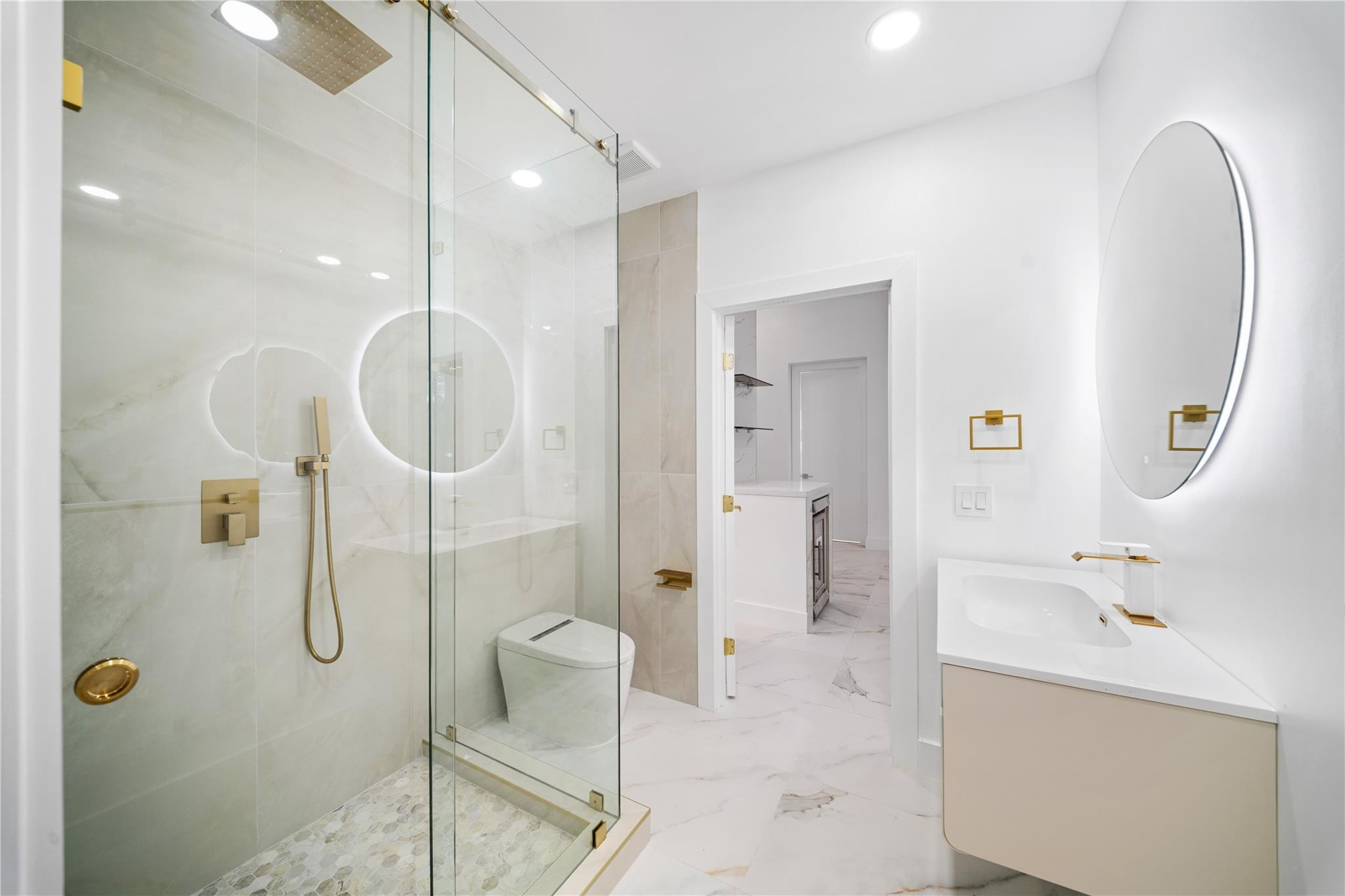 22722 El Dorado Drive Boca Raton, FL 33433 - Photo 15 of 50 a bathroom with a shower and a mirror