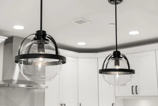 a room with a chandelier and a chandelier