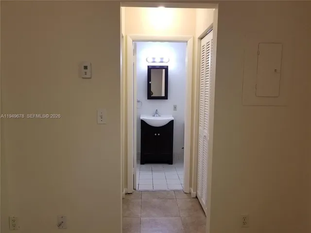 a view of a room with a window