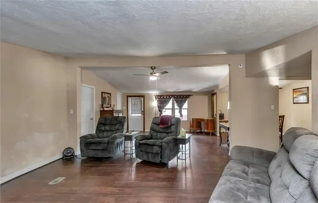 a living room with a fireplace