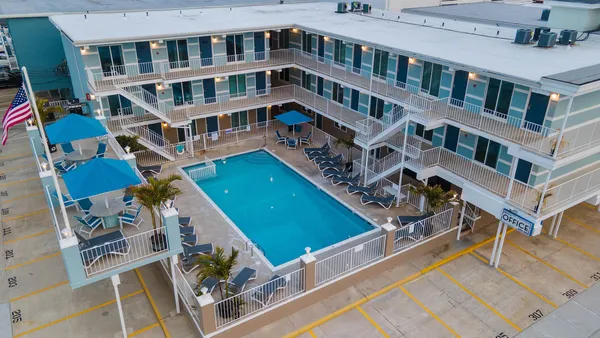 a view of a building from a balcony