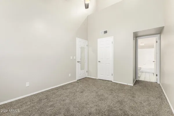 an empty room with a door