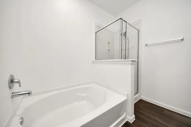 a bathroom with a bathtub