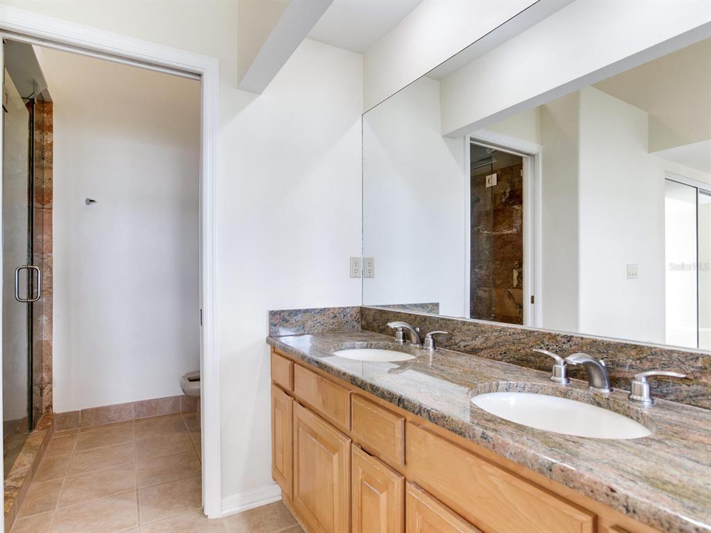 18120 Wayne Road Odessa, FL 33556 - Photo 63 of 100 a bathroom with a granite countertop sink and a mirror