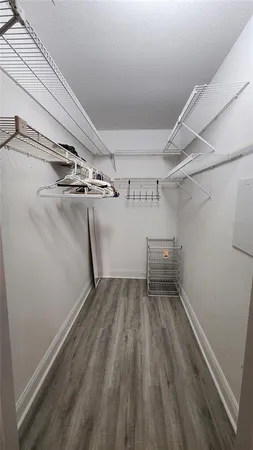 a view of a room with racks on the wall