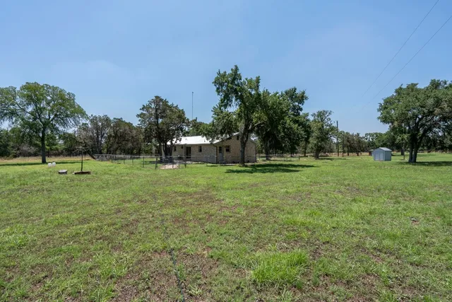 a view of a park with large trees