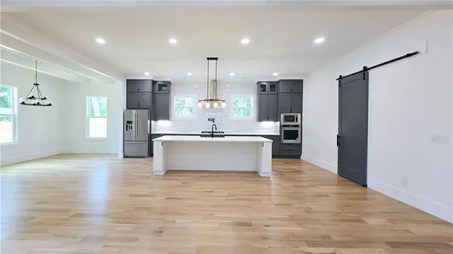 a view of a room with shelves