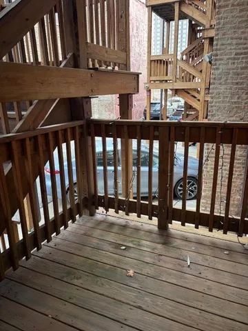 a view of wooden balcony