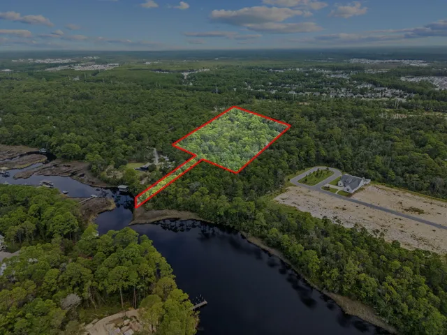 an aerial view of a residential houses with outdoor space and trees