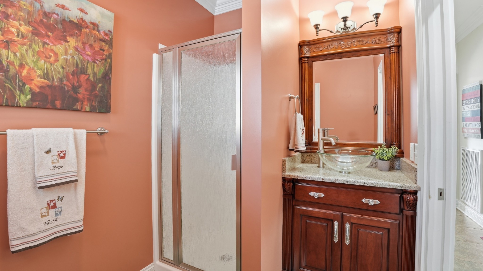 135 Vols Lane Estill Springs, TN 37330 - Photo 19 of 56 a bathroom with a granite countertop sink and a mirror