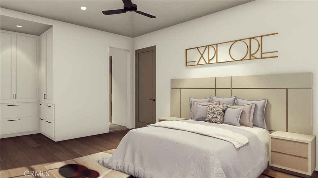 1501 Cumberland Lane Newport Beach, CA 92660 - Photo 17 of 29 a bedroom with a bed and a ceiling fan