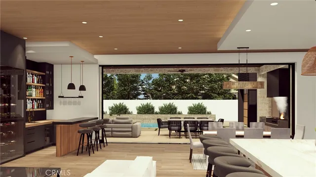 a living room with furniture a rug and a large window