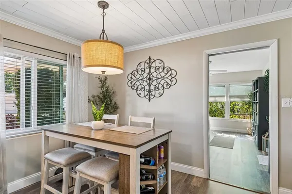 a dining room with window
