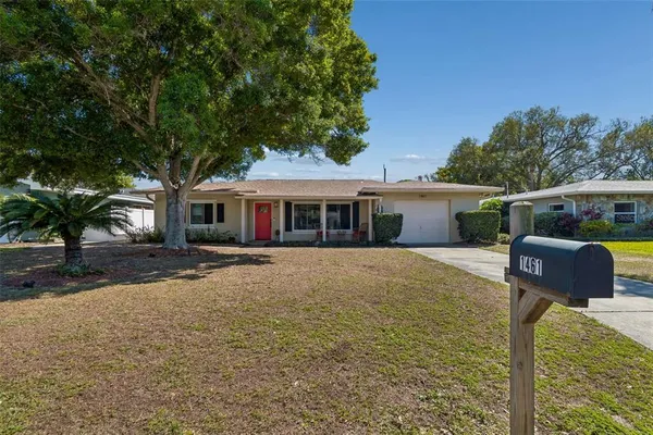 front view of a house with a patio