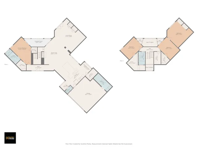 a view of a hallway with paintings on the wall