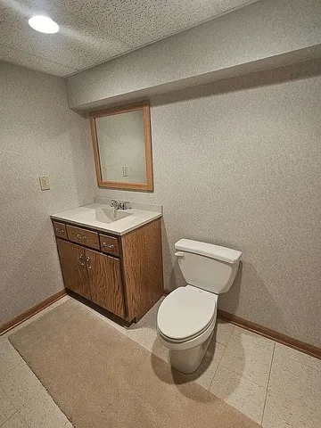 a bathroom with a toilet a sink and mirror