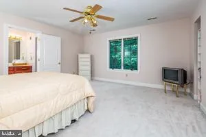 a bedroom with a bed a chandelier and windows