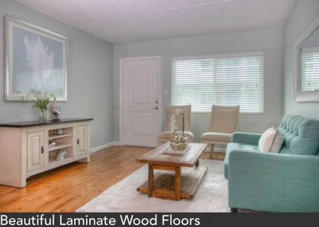 a living room with furniture a rug and a window