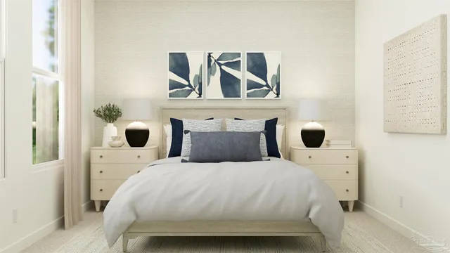 a bedroom with a bed and a flat tv screen next to a window