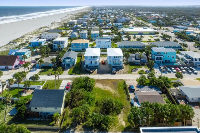 a view of a yard with plants and palm trees
