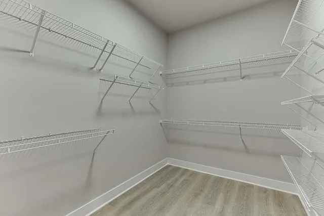 a view of a room with racks on the wall