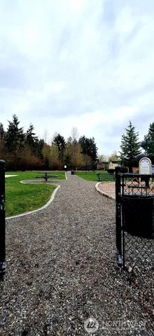 a view of a garden with a bench