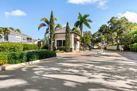 a view of street with palm trees