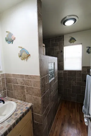 a bathroom with a shower