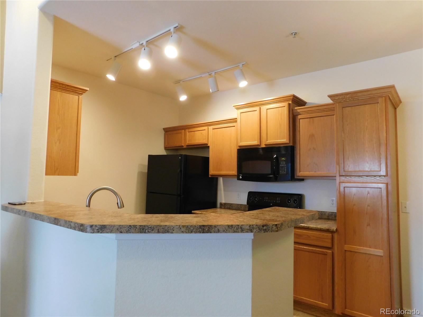 18669 Stroh Road, Unit 10204 Parker, CO 80134 - Photo 3 of 28 a kitchen with stainless steel appliances granite countertop a refrigerator and a microwave