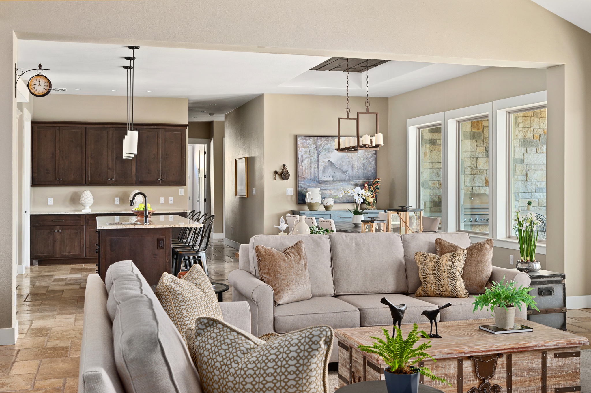 1001 La Cantera Leander, TX 78641 - Photo 7 of 40 a living room with furniture a chandelier and a flat screen tv