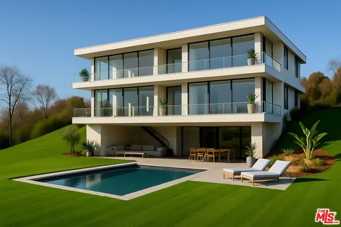 a view of a house with swimming pool and porch