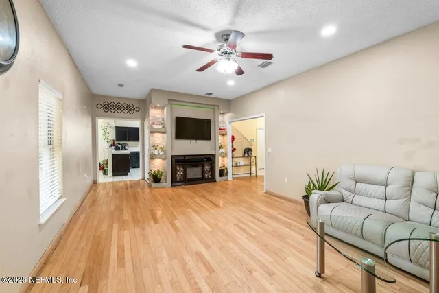 a living room with furniture