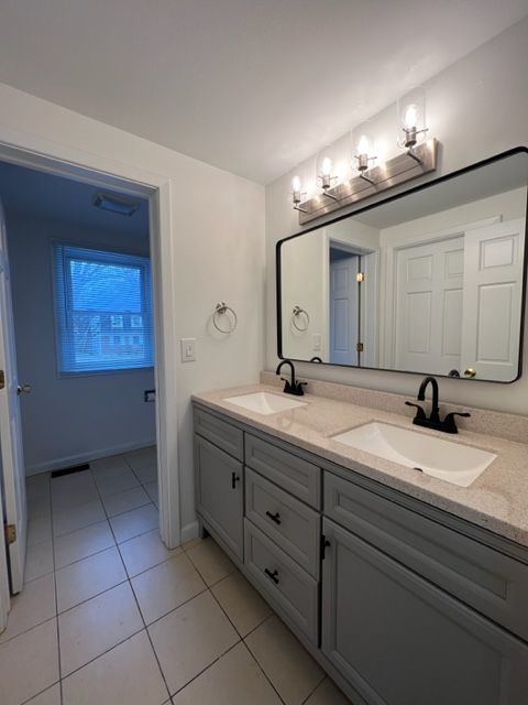 Undisclosed Address Naperville, IL 60565 - Photo 13 of 23 a bathroom with a double vanity sink and a mirror