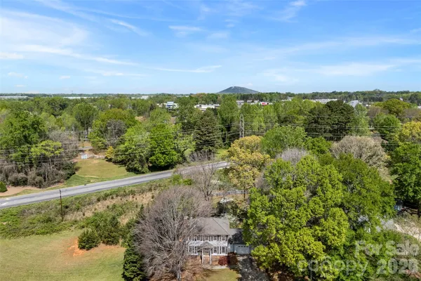 a view of a city with lush green forest
